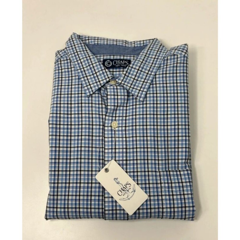 CHAPS Men’s Shirt XL Blue Long Sleeve Button Cotton Down Check